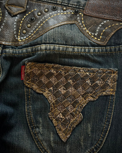 Tornado Mart Western Studded Leather Flared Jeans
