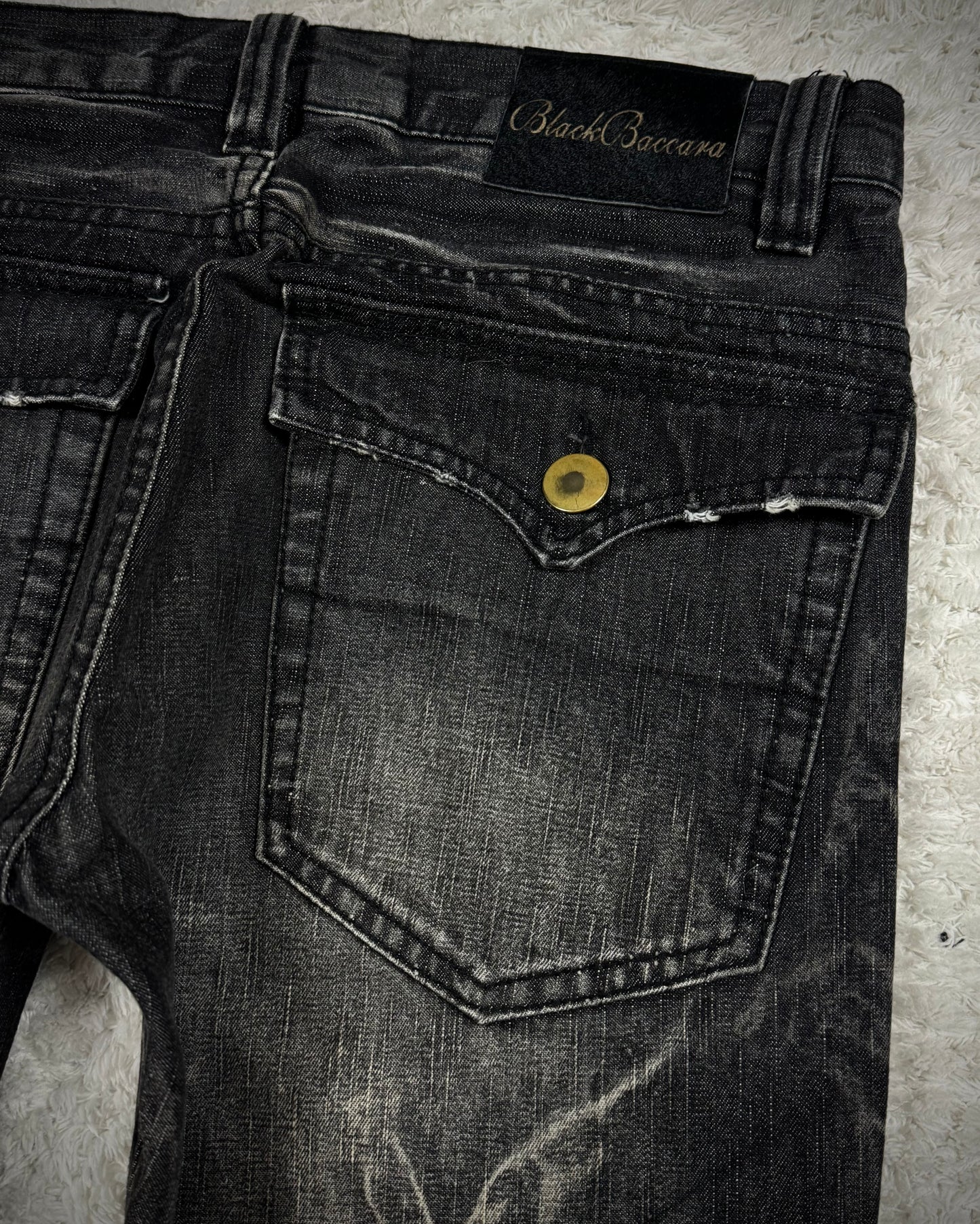 Black Baccara Whiskered Storm Washed Bootcut Jeans