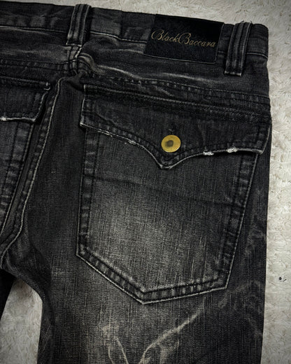 Black Baccara Whiskered Storm Washed Bootcut Jeans