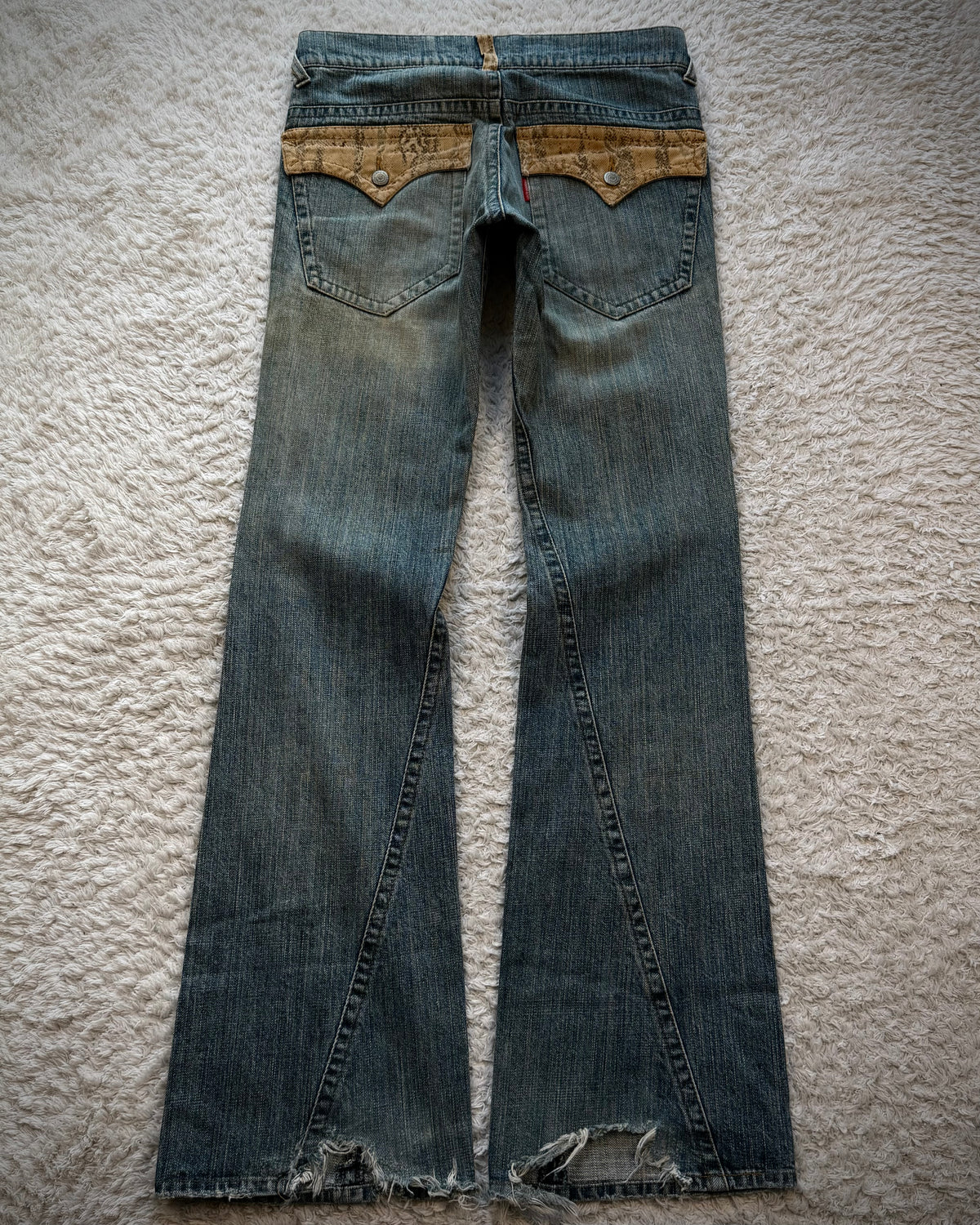 Tornado Mart Python Detailed Mud Washed Spiral Flared Jeans