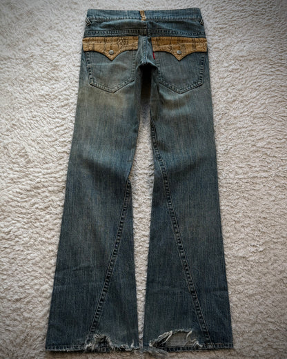 Tornado Mart Python Detailed Mud Washed Spiral Flared Jeans