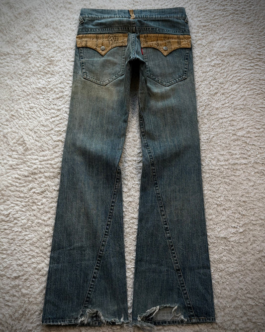 Tornado Mart Python Detailed Mud Washed Spiral Flared Jeans