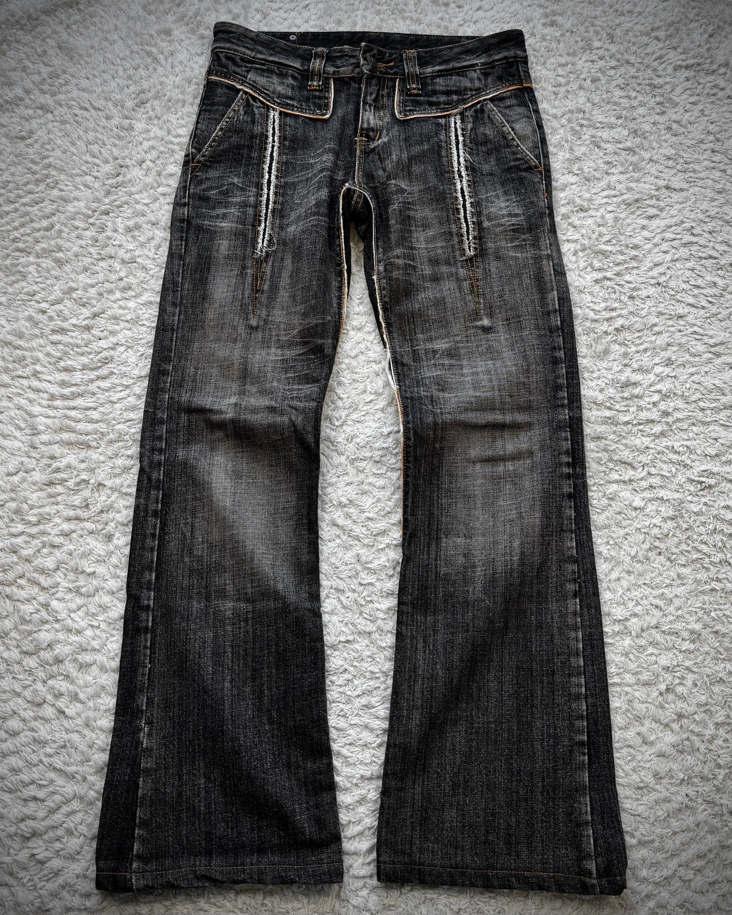 Semantic Design Slashed Whisker Washed Flared Jeans