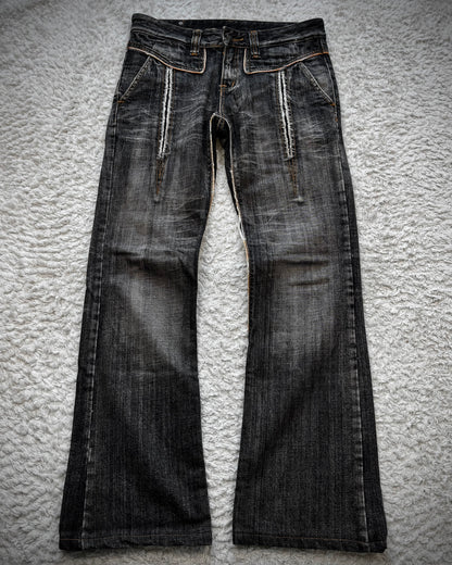 Semantic Design Slashed Whisker Washed Flared Jeans