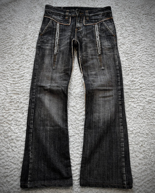 Semantic Design Slashed Whisker Washed Flared Jeans
