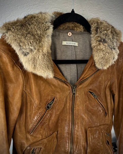 Scot Club Rabbit Fur Hooded Leather Jacket