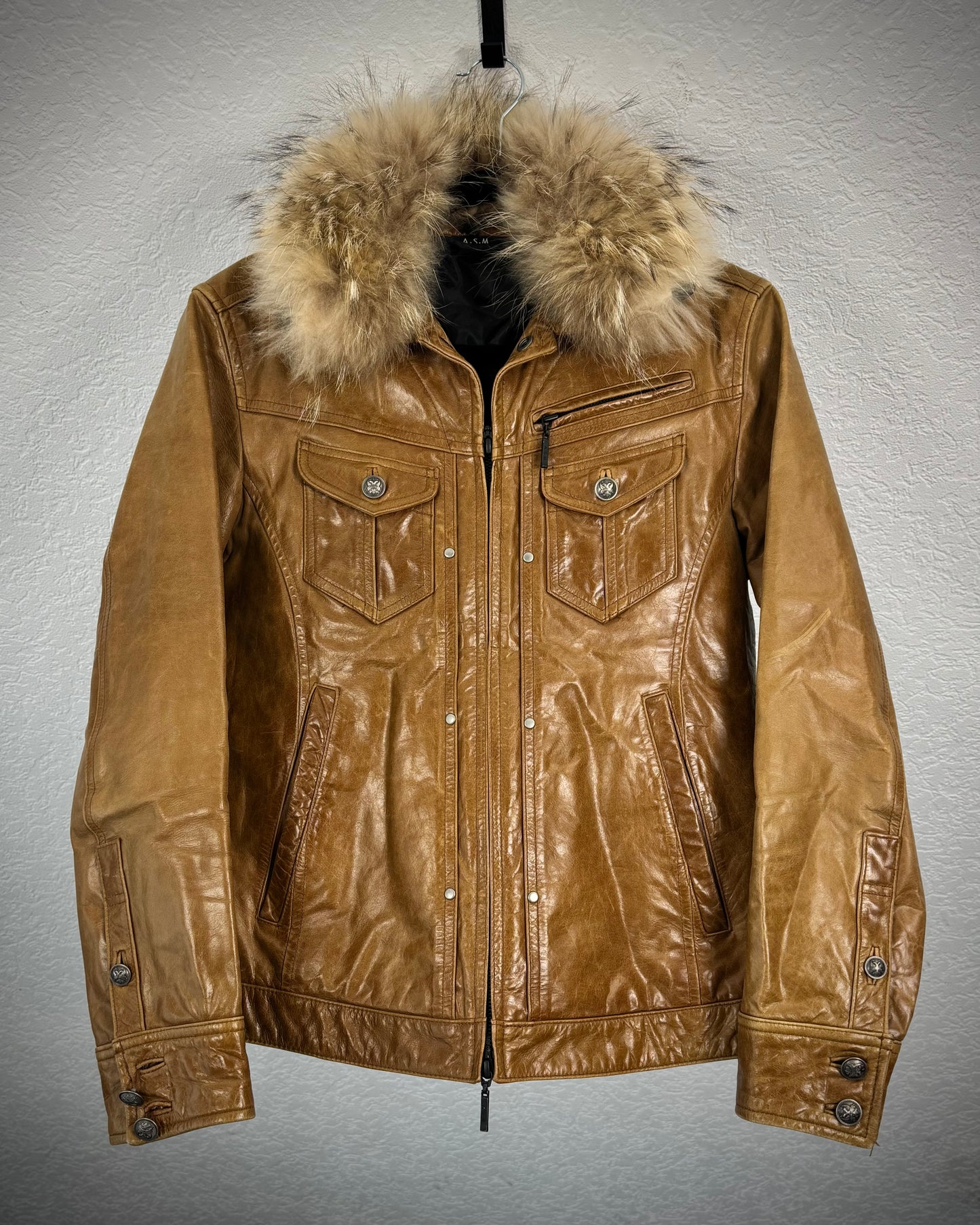 A.S.M. Raccoon Fur Café Leather Jacket