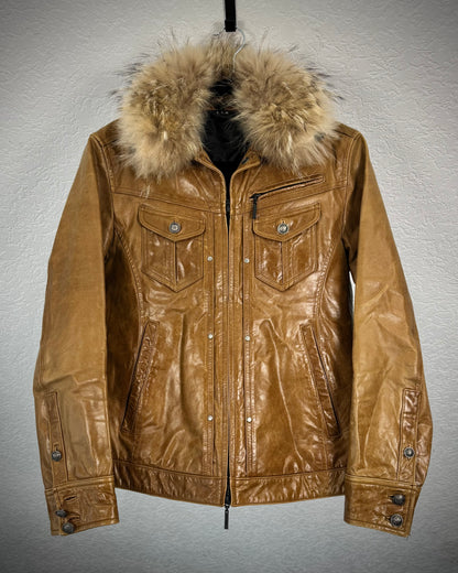 A.S.M. Raccoon Fur Café Leather Jacket