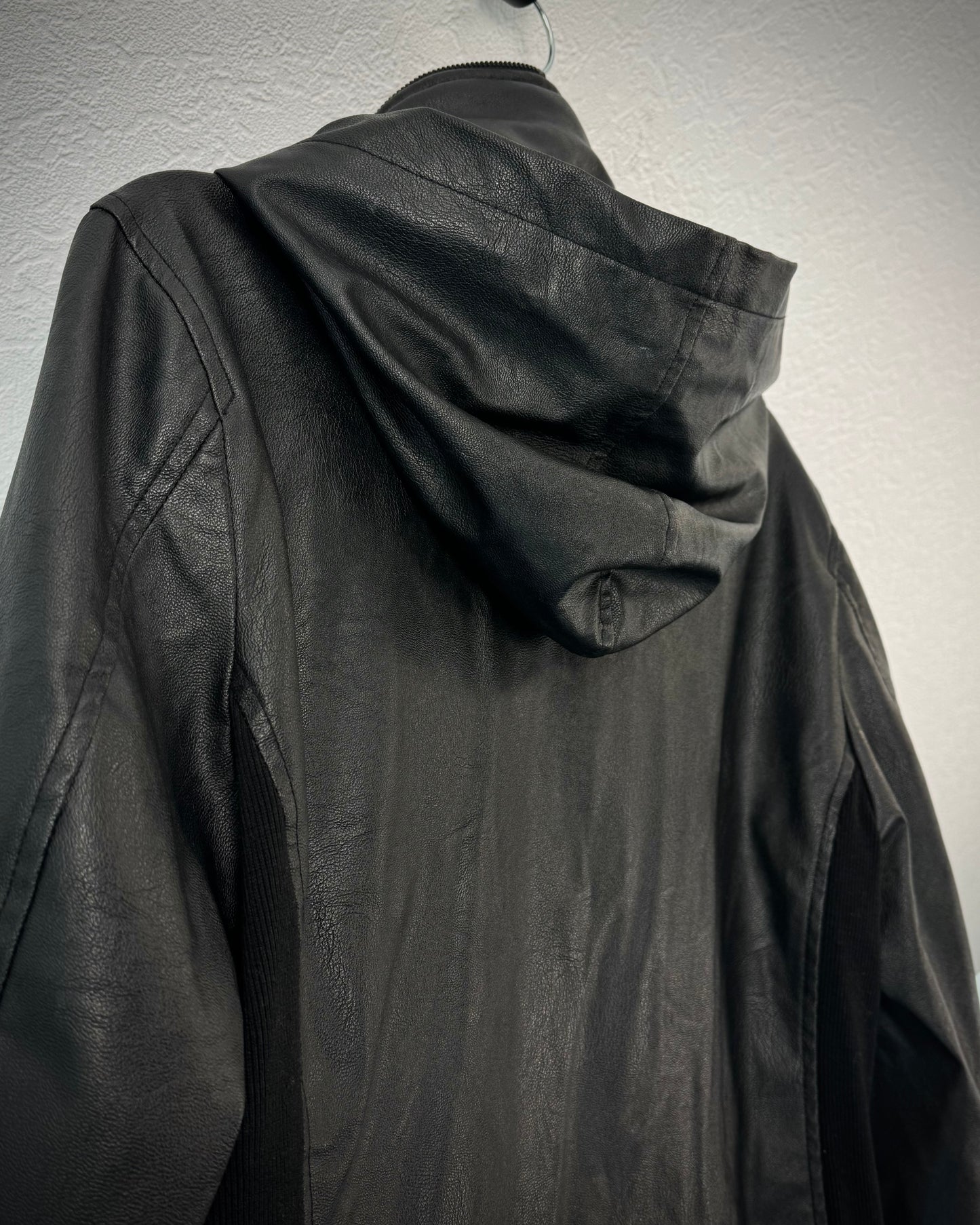 Xfrm Full Zip Hooded Faux Leather Jacket