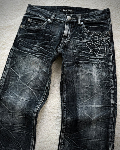 Wild Life Spider Web Honeycomb Washed Flared Jeans