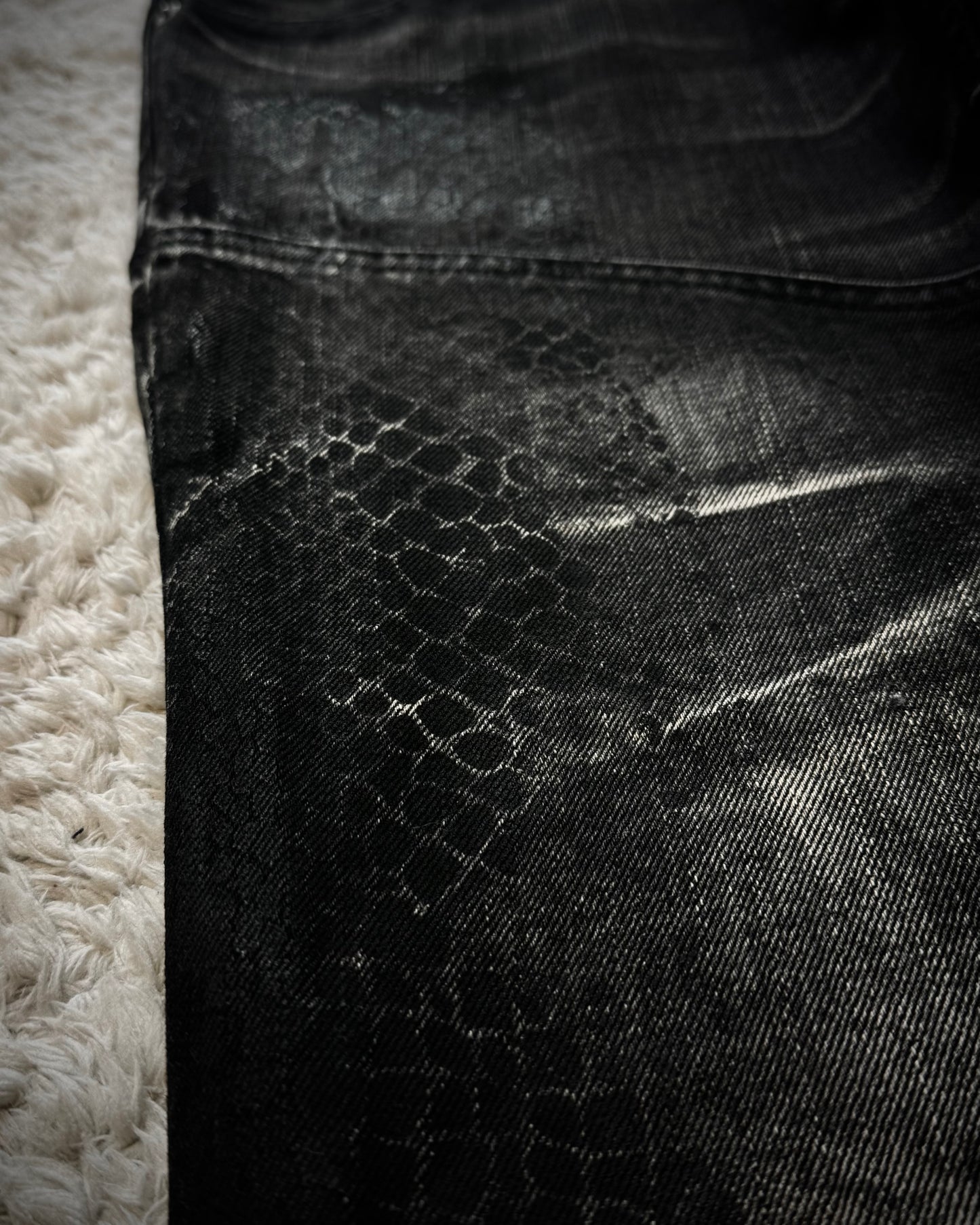 Tornado Mart Python Coated Lace Up Flared Jeans