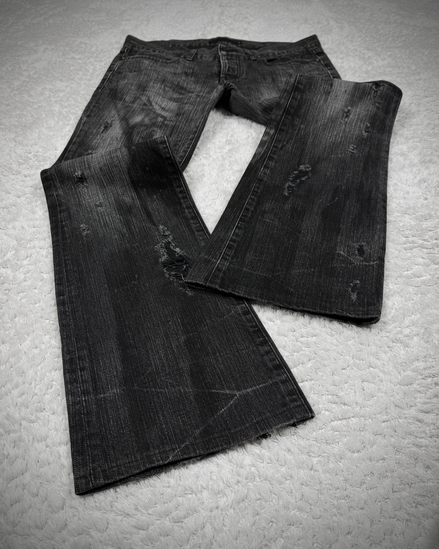 Fuga Charcoal Washed Distressed Flared Jeans