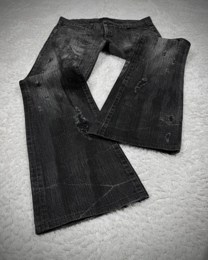 Fuga Charcoal Washed Distressed Flared Jeans