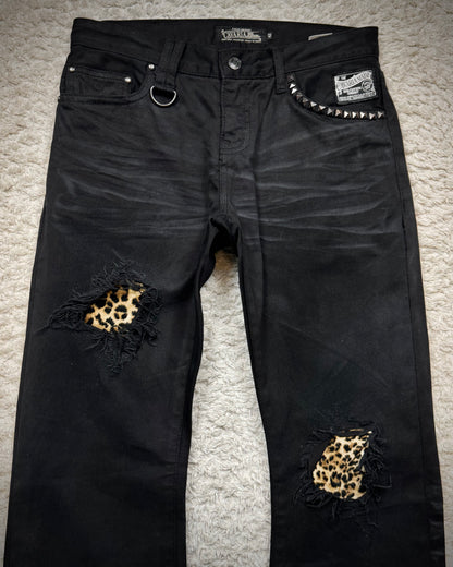 CavariA Leopard Repaired Clawmarks Bootcut Denim