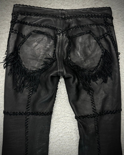 L.G.B. “Carlos” Fringed Scar Stitched Lace Up Flared Leather Pants