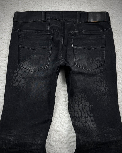 Tornado Mart Leopard Waxed Flared Jeans