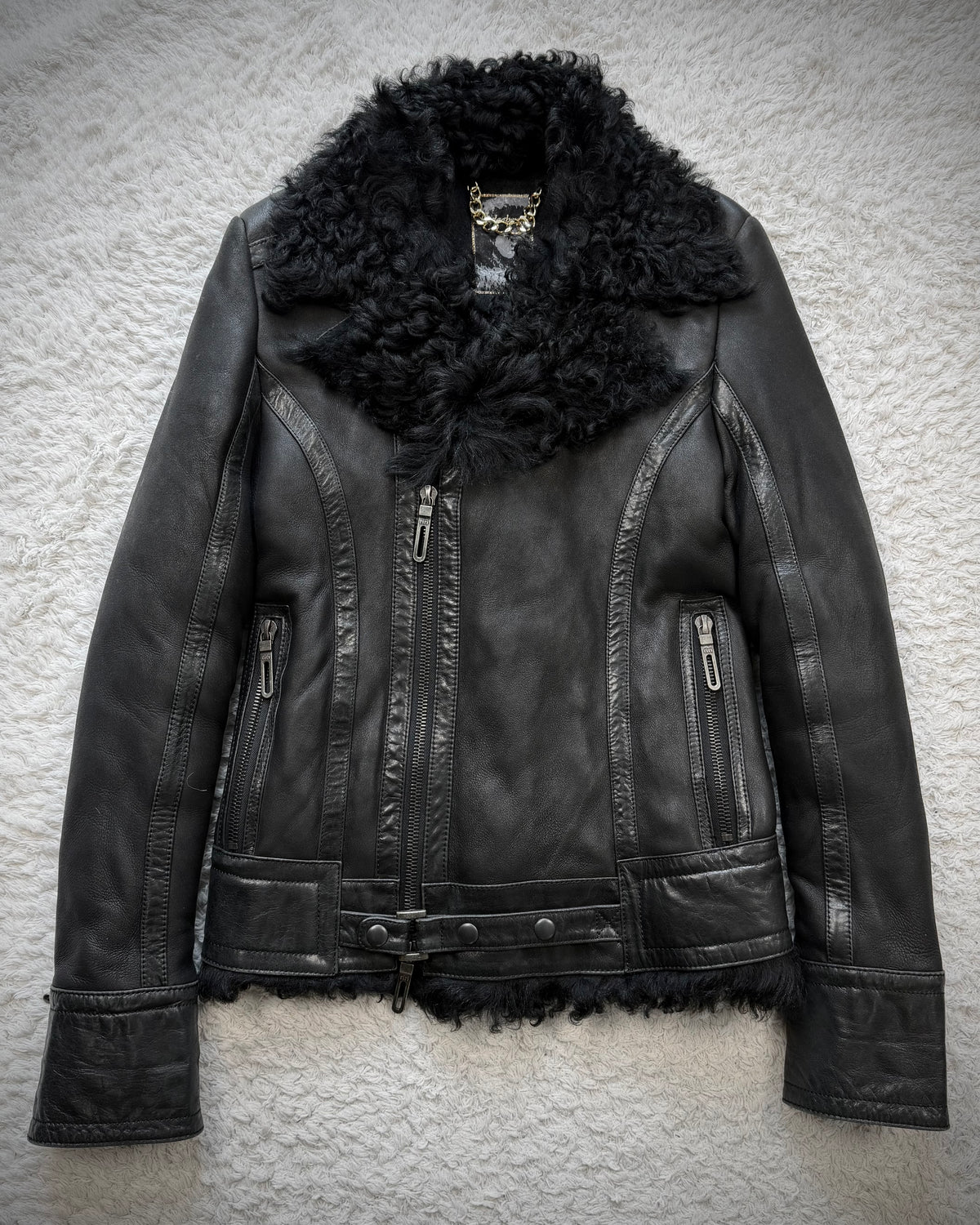GalaabenD Lamb Fur Lined Leather Jacket
