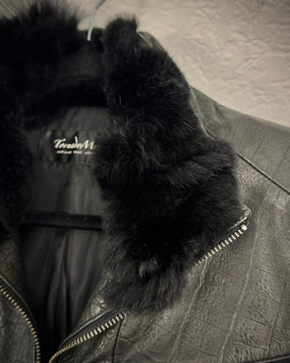 Tornado Mart Crocodile Textured Leather Fur Jacket