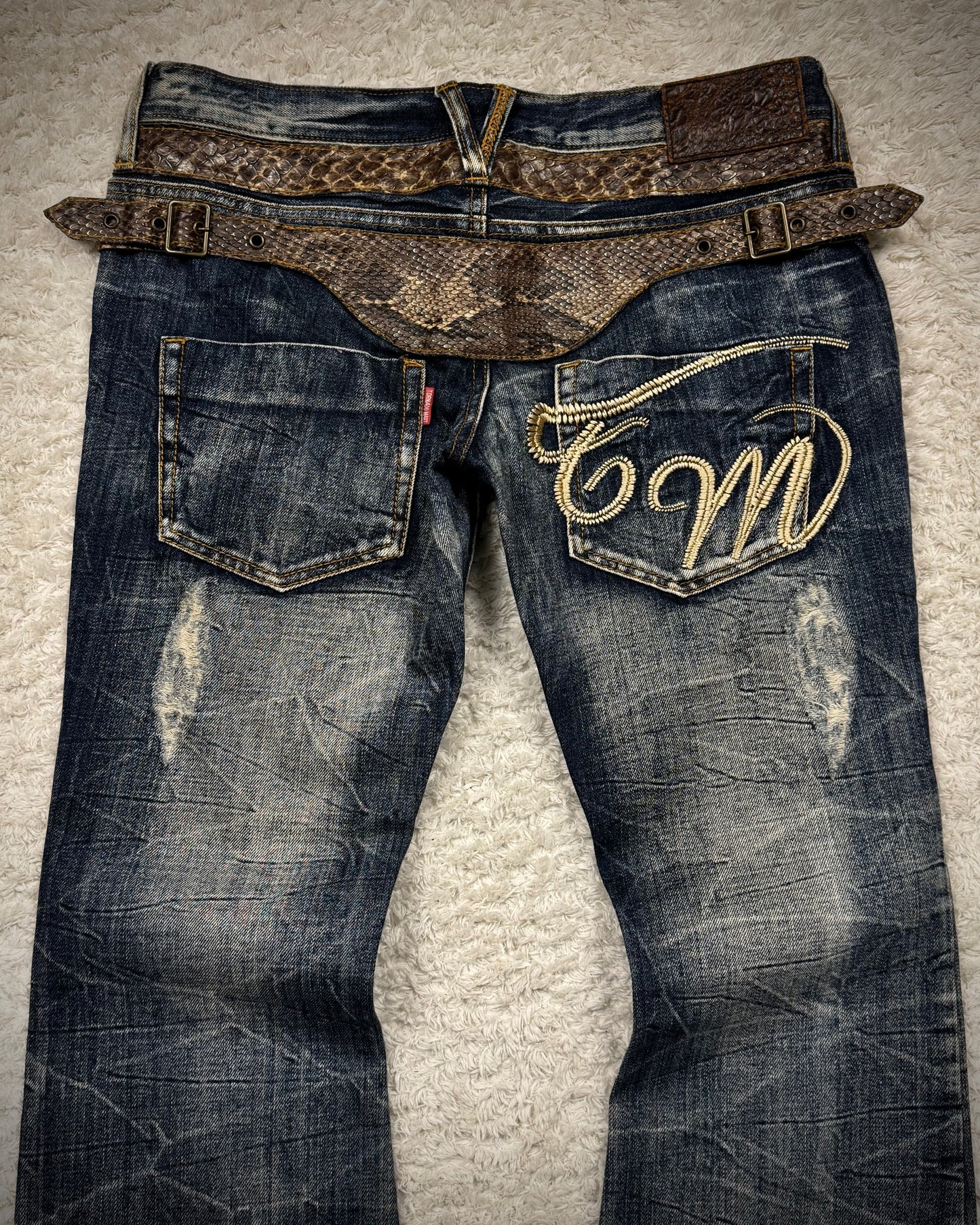 Tornado Mart Python Belted Flared Jeans