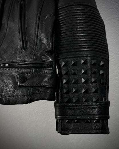 True Religion Studded Sheepskin Leather Biker Jacket