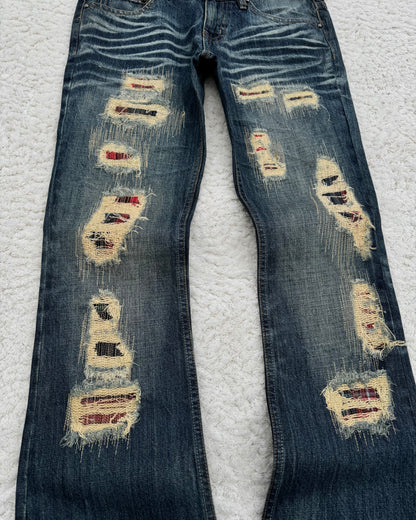 Midas Stitch Repaired Distressed Flared Jeans
