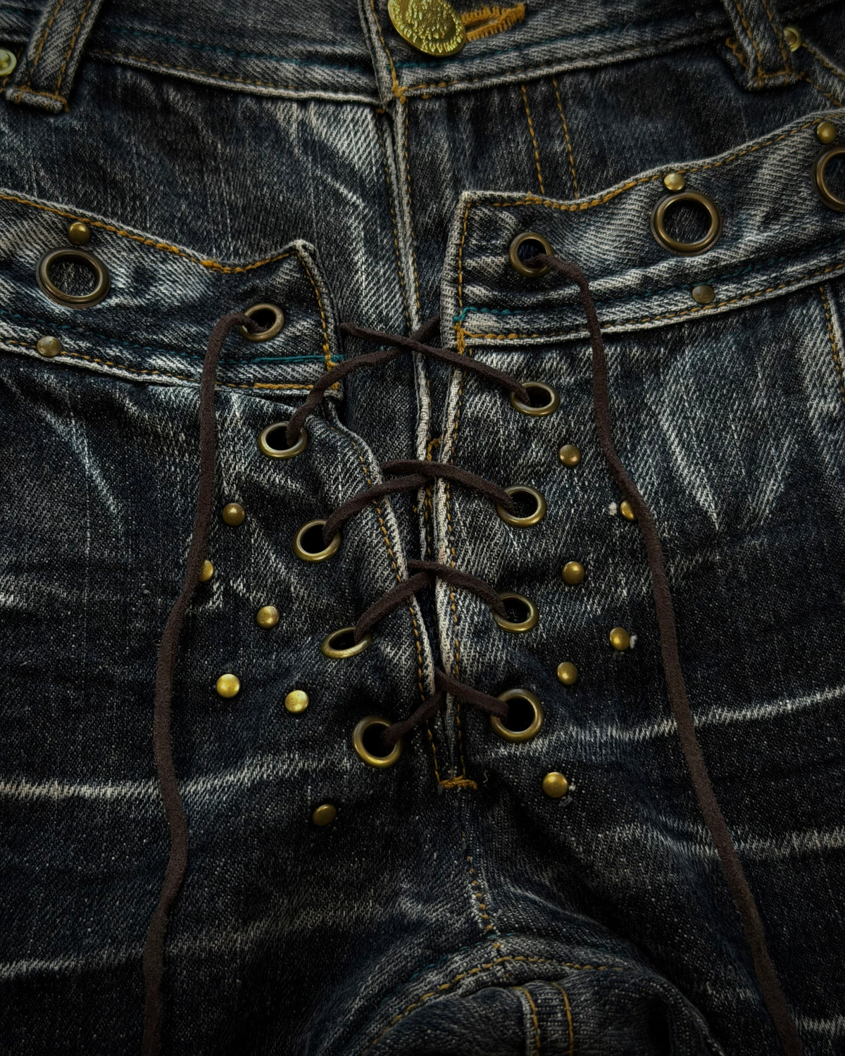 Lowbox Double Waisted Lace Up Clawmarks Flared Jeans