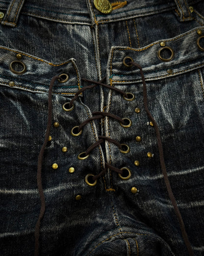 Lowbox Double Waisted Lace Up Clawmarks Flared Jeans