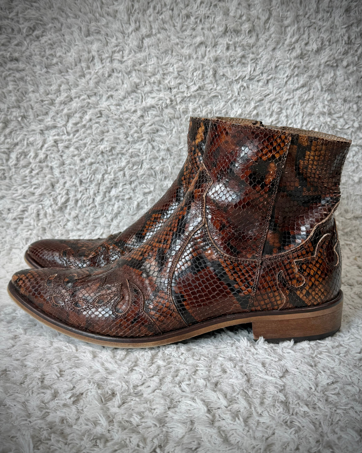 Italian Python Textured Western Leather Boots