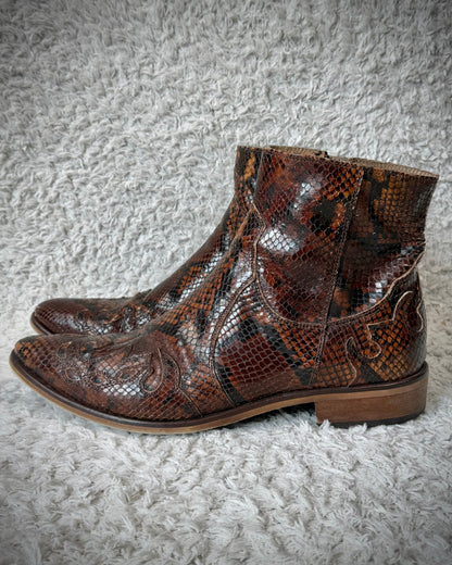 Italian Python Textured Western Leather Boots