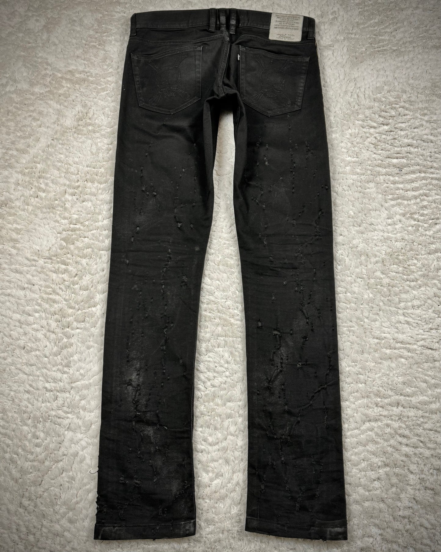 Roen Waxed Leopard Detailed Crashed Skinny Jeans