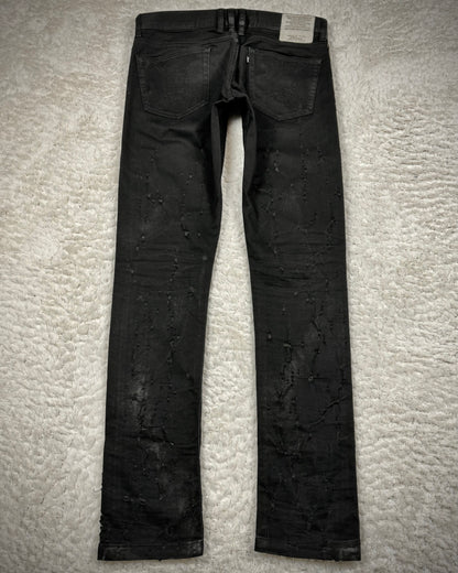 Roen Waxed Leopard Detailed Crashed Skinny Jeans