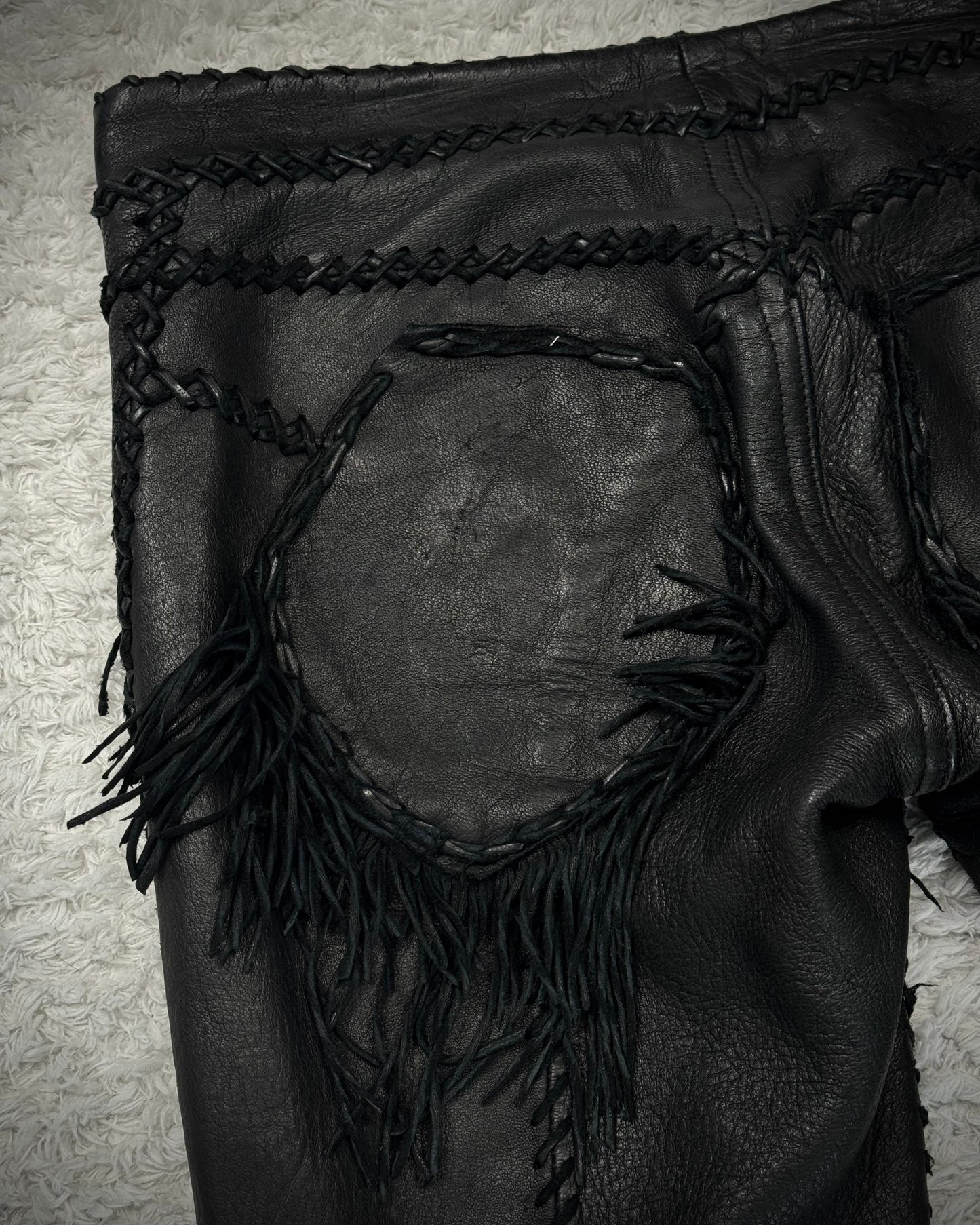 L.G.B. “Carlos” Fringed Scar Stitched Lace Up Flared Leather Pants