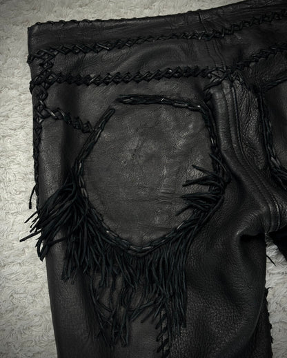L.G.B. “Carlos” Fringed Scar Stitched Lace Up Flared Leather Pants
