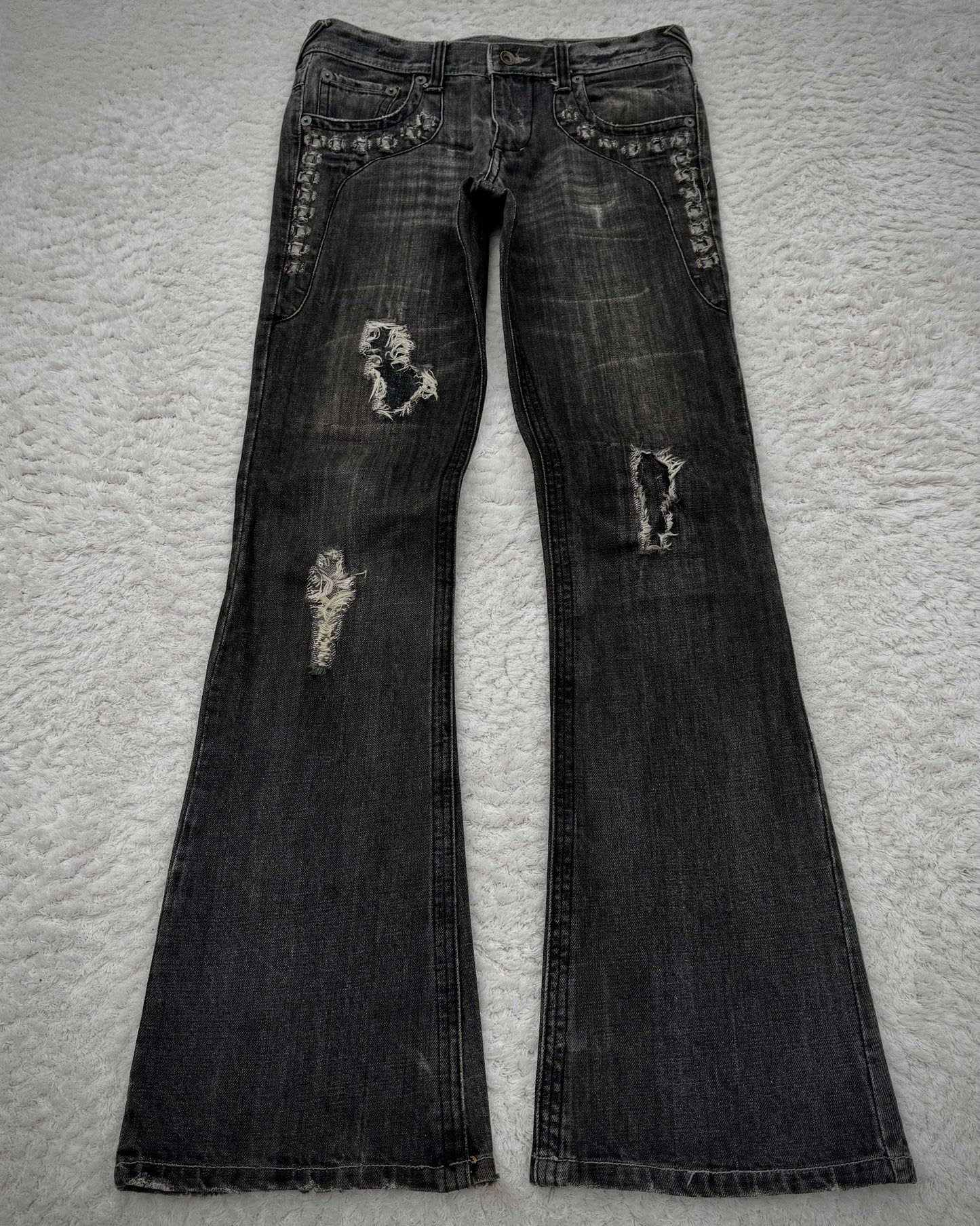 Semantic Design Studded Distressing Flared Jeans