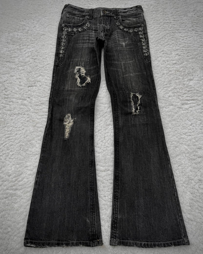 Semantic Design Studded Distressing Flared Jeans