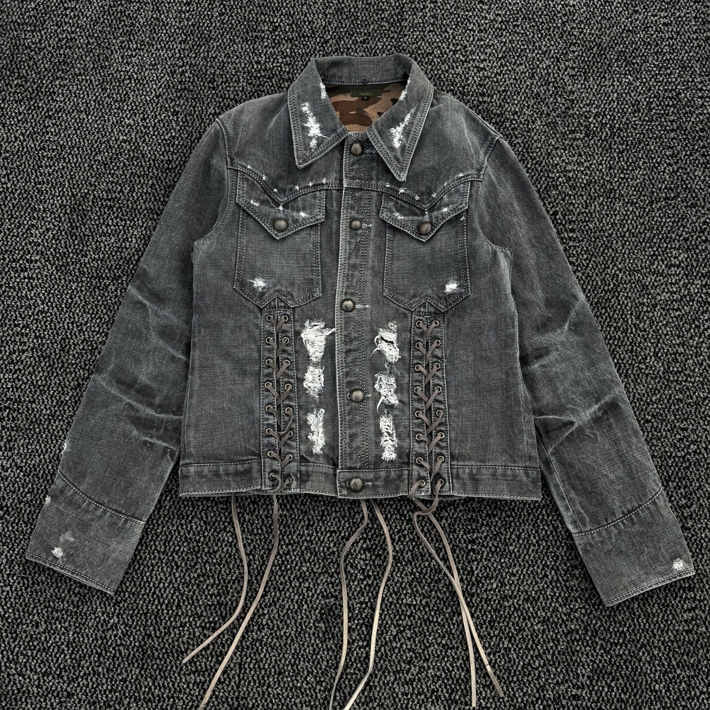 Obelisk Lace-Up Denim Jacket