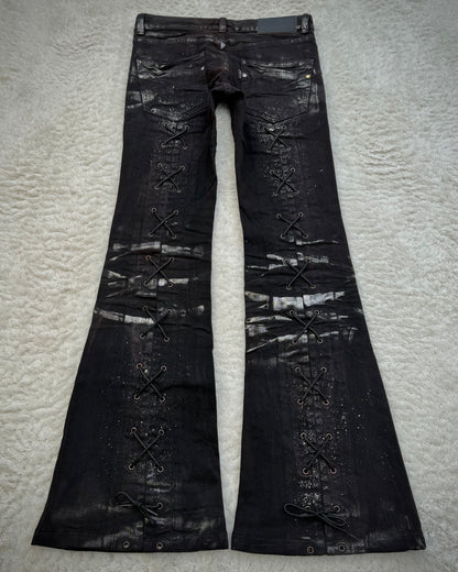 Tornado Mart Silver Waxed Backlace Flared Jeans