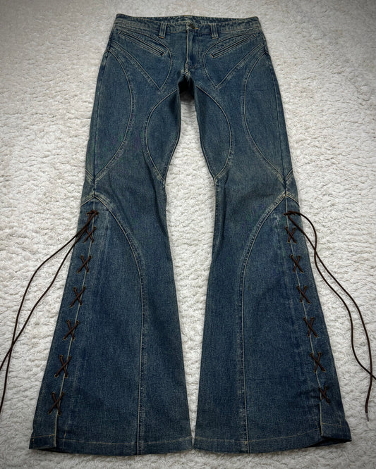 Tornado Mart Mud Washed Dynamic Cut Flared Lace-Up Jeans