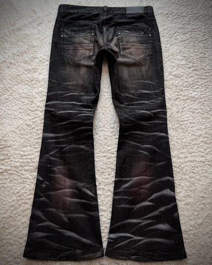 Tornado Mart Bordeaux Clawmarks Coated Flared Jeans