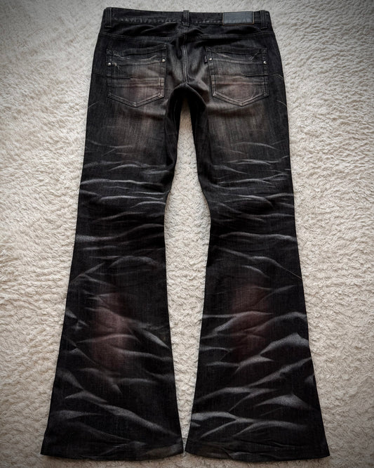 Tornado Mart Bordeaux Clawmarks Coated Flared Jeans