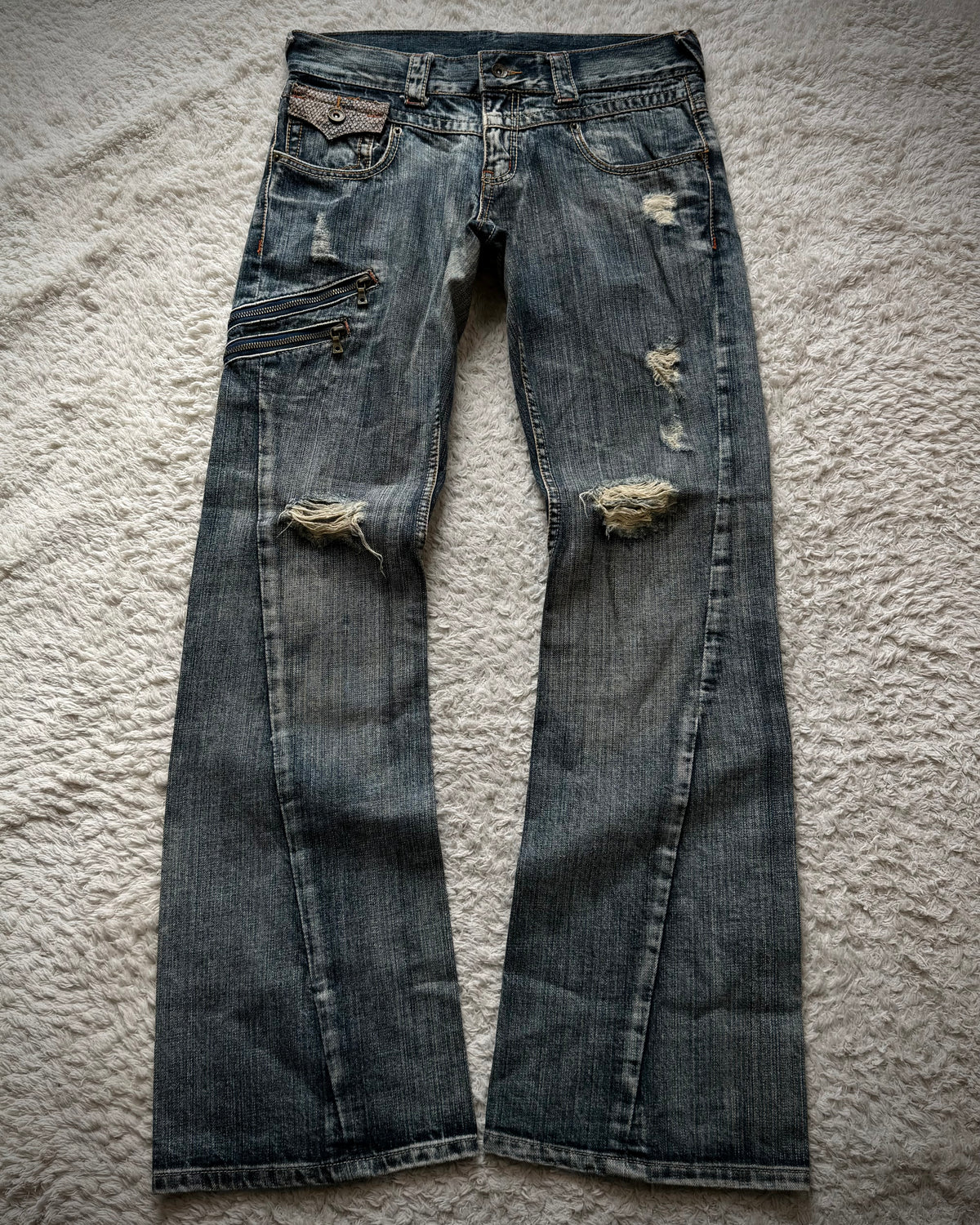Semantic Design Python Detailed Spiral Flared Jeans