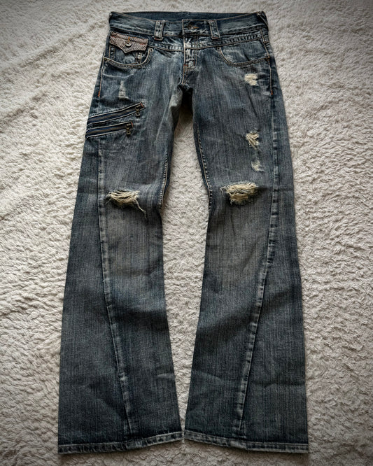 Semantic Design Python Detailed Spiral Flared Jeans