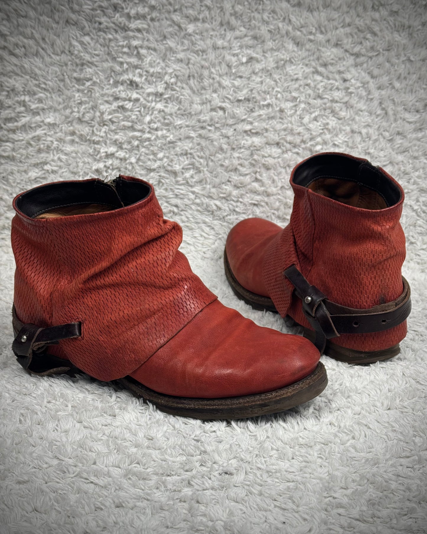 A.S.98 Layered Crimson Textured Leather Boots
