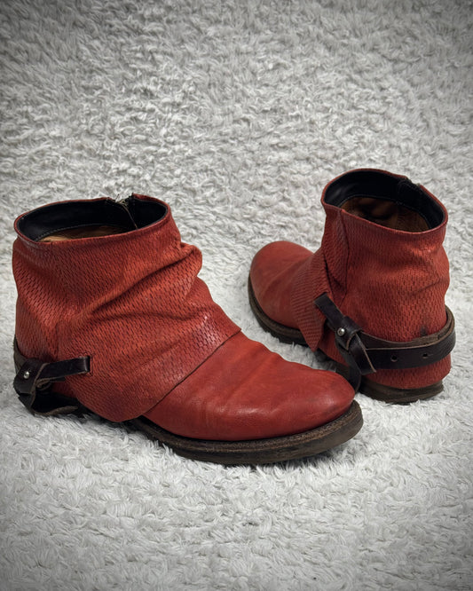 A.S.98 Layered Crimson Textured Leather Boots
