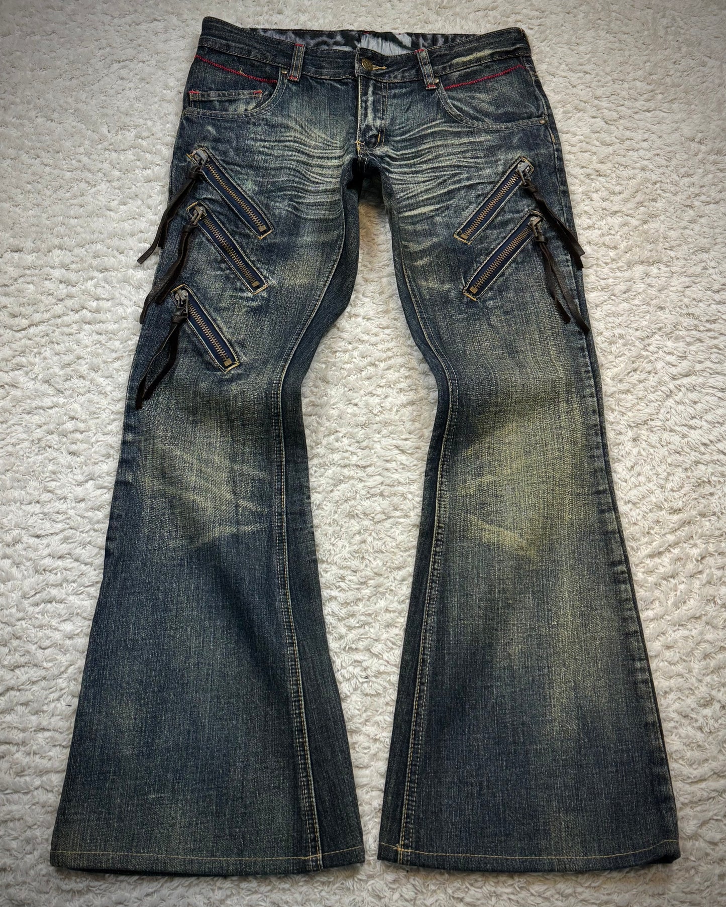 Tornado Mart Mud Washed Vintage Zippered Flared Jeans