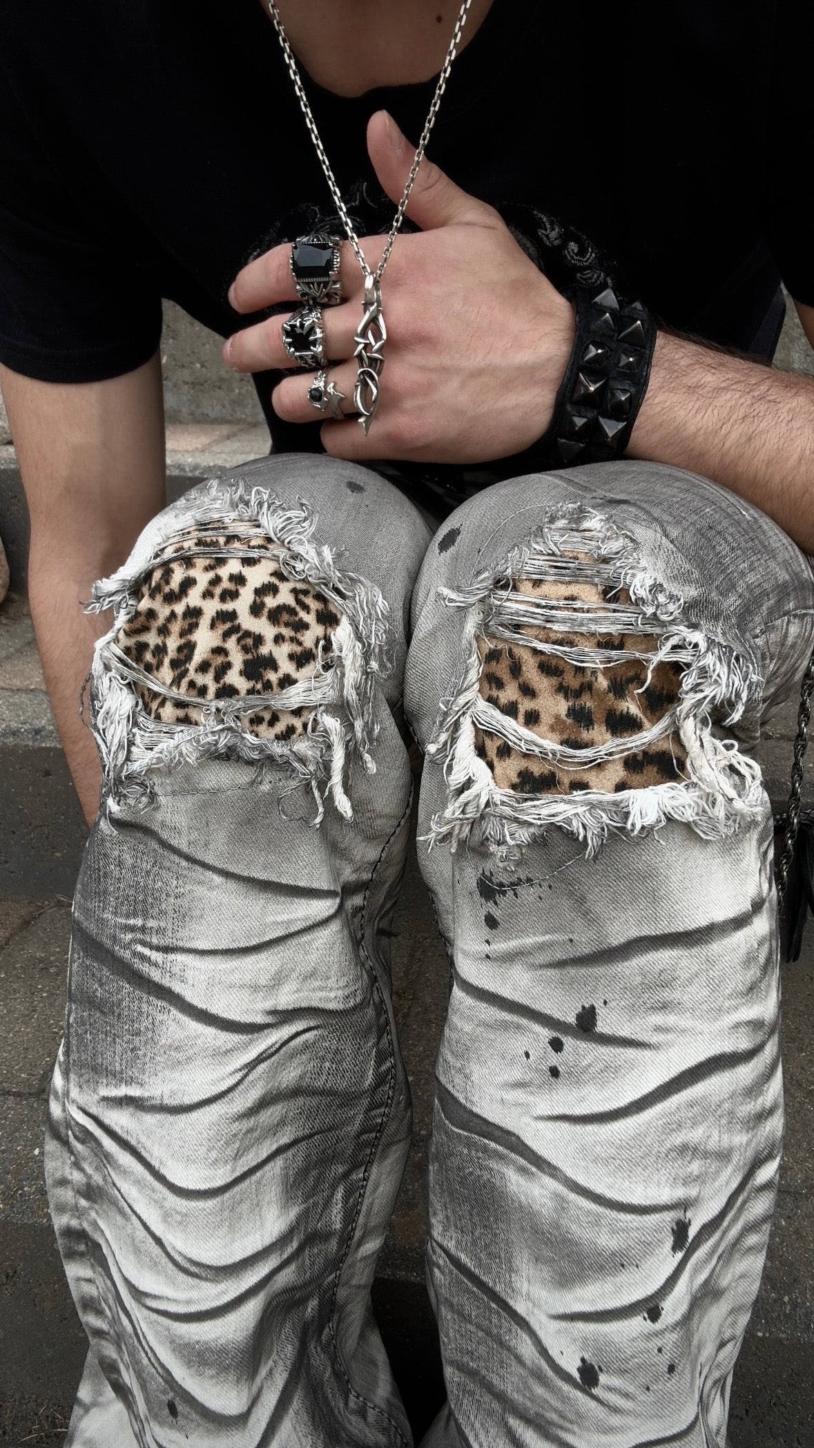 CavariA Leopard Repaired Clawmarks Bootcut Jeans