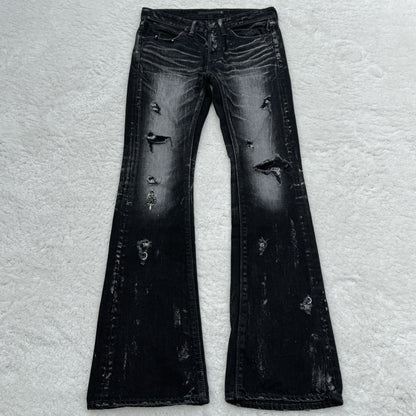 Fuga Silver Waxed Pierced Studded Flared Denim