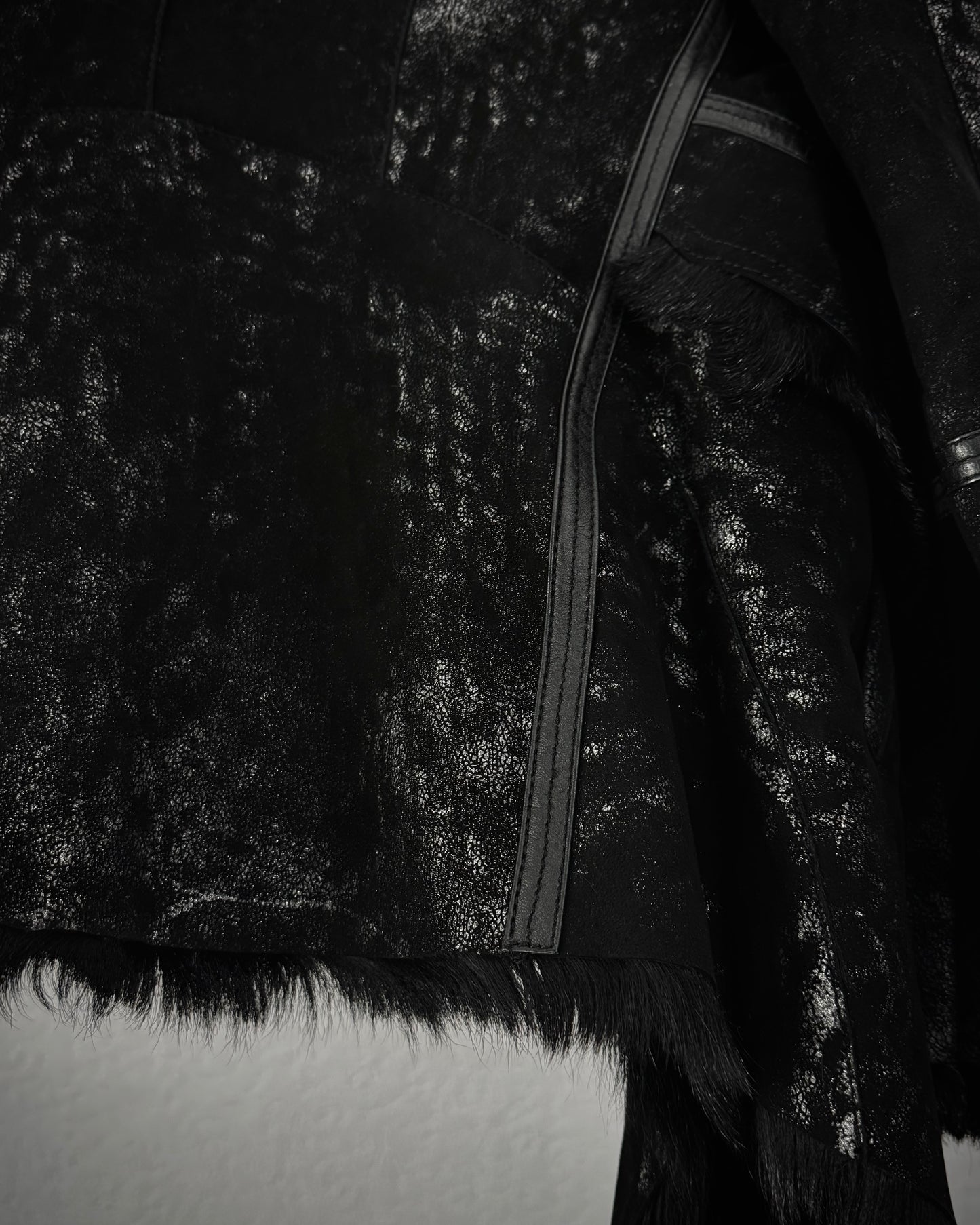 Asymmetrical Raw Cut Crack Waxed Fur Coat