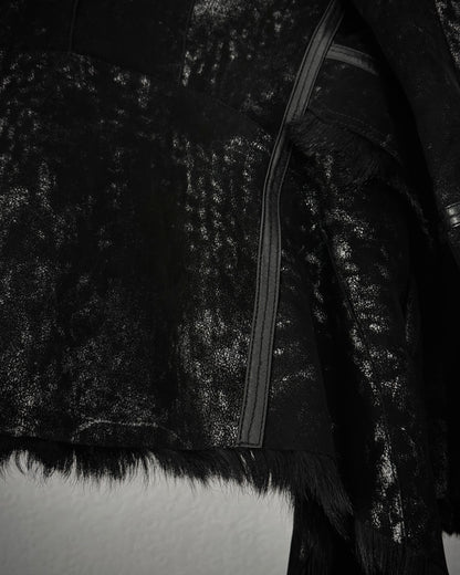 Asymmetrical Raw Cut Crack Waxed Fur Coat