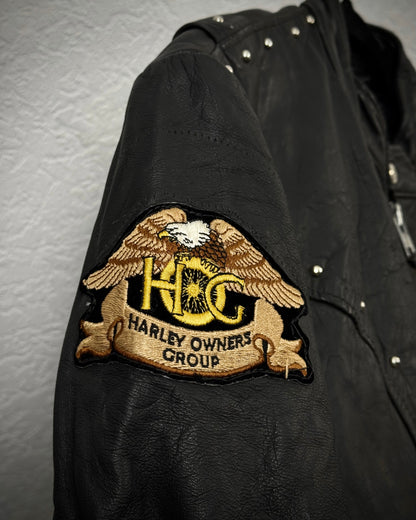Brooks Harley Patched Studded Vintage Leather Biker Jacket